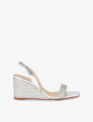 Shop Castaã±er Womens Silver Barby Woven Metallic Heeled Sandals Eur 38/5 Uk