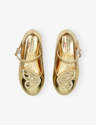 SOPHIA WEBSTER: Kids’ Butterfly-Embroidered Metallic-Leather Mary Jane Flats