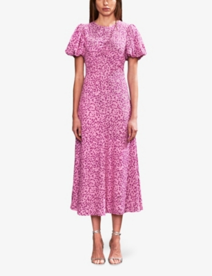 RO&ZO: Ditsy-Pattern Puff-Sleeved Woven Midi Dress