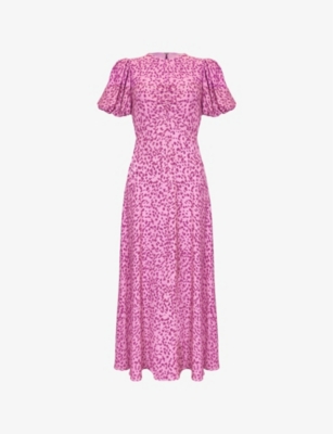 RO&ZO: Ditsy-Pattern Puff-Sleeved Woven Midi Dress