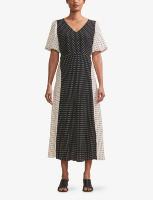 Ro&zo Womens Contrast Spot Midi Polka-dot V-neck Woven Midi Dress In Contrast Spot Midi