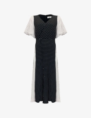 RO&ZO: Polka-Dot V-Neck Woven Midi Dress