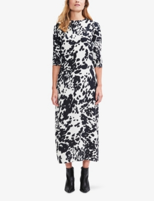 RO&ZO: Abstract-Pattern Round-Neck Woven Midi Dress