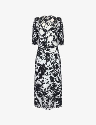 Ro&zo Womens Abstract-pattern Round-neck Woven Midi Dress Irregular Spot Dress In Irregular Spot Dress