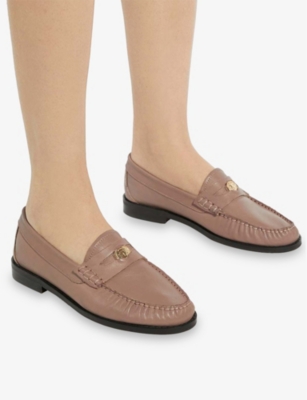Dune Womens  Gilmour Penny-embellished Leather Loafers In Taupe Leather