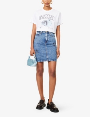 GANNI: Duckie Printed Cotton-Jersey T-Shirt