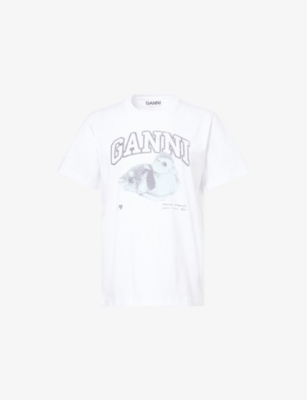 GANNI: Duckie Printed Cotton-Jersey T-Shirt