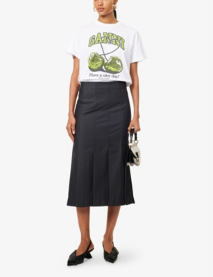 GANNI: Cherry Printed Cotton-Jersey T-Shirt