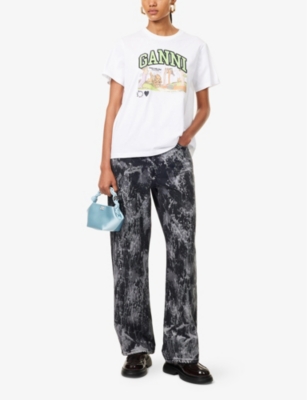 GANNI: Poppy Brand-Embroidery Cotton-Jersey T-Shirt
