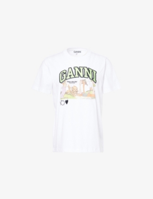 GANNI: Poppy Brand-Embroidery Cotton-Jersey T-Shirt