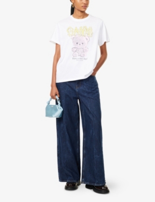 GANNI: Teddy Printed Cotton-Jersey T-Shirt