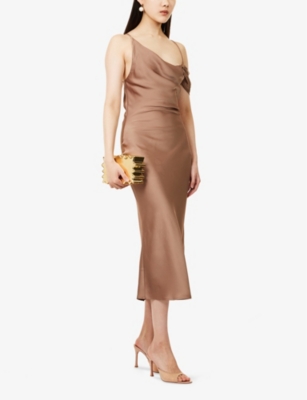 PRETTY LAVISH: Daria Cowl-Neck Satin Midi Dress