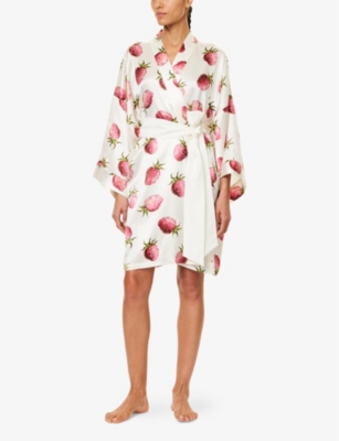 OLIVIA VON HALLE: Mimi graphic-pattern silk robe