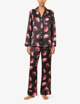 OLIVIA VON HALLE: Lila graphic-pattern silk pyjama set