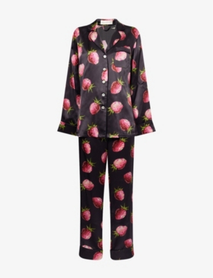 OLIVIA VON HALLE: Lila graphic-pattern silk pyjama set