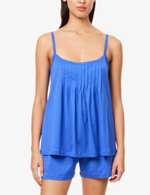 HANRO: Pleated Vest And Shorts Cotton Set