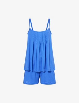 HANRO: Pleated Vest And Shorts Cotton Set