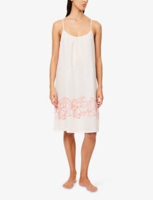 HANRO WOMENS HANRO FLORAL-EMBROIDERED SPAGHETTI-STRAP COTTON NIGHTDRESS 