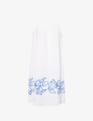 HANRO: Floral-Embroidered Spaghetti-Strap Cotton Nightdress
