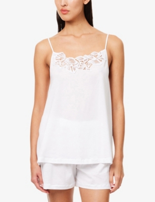HANRO WOMENS WHITE FLORAL-EMBROIDERED COTTON SHORT PYJAMAS XS 