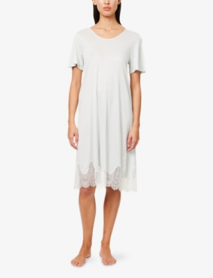 HANRO: Lace-Trim Short-Sleeve Jersey Nightdress