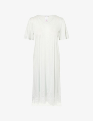 HANRO WOMENS LACE-TRIM SHORT-SLEEVE JERSEY NIGHTDRESS ICE FLOW 