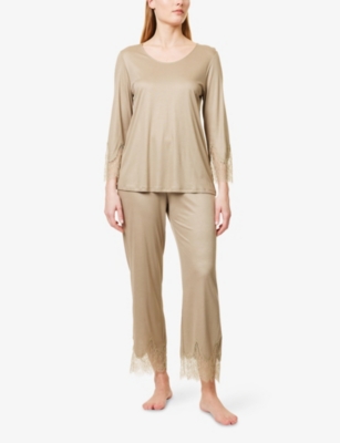 HANRO: Lace-Trim Round-Neck Jersey Pajamas