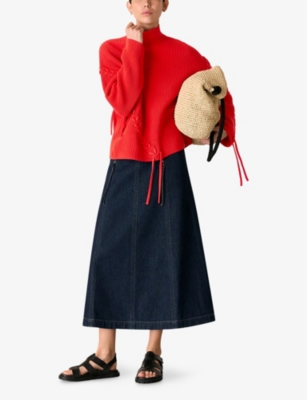 Whistles Womens Red Limited Edition Lacing-detail Rib Cotton-blend Knitted Jumper In Red
