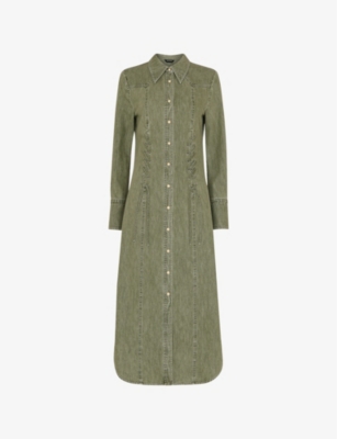 WHISTLES WOMENS KHAKI LIMITED EDITION HUDSON LACE DETAIL COTTON MIDI DRESS 
