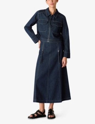 WHISTLES WOMENS DARK DENIM LIMITED EDITION MADRI WESTERN DENIM MIDI SKIRT 