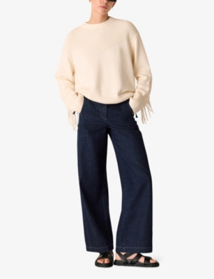 WHISTLES WOMENS DARK DENIM LIMITED EDITION SANDY WIDE-LEG WESTERN DENIM TROUSERS 