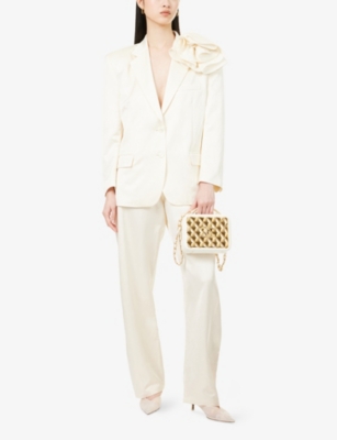 MAGDA BUTRYM: Floral-Brooch Notch-Lapel Woven Blazer