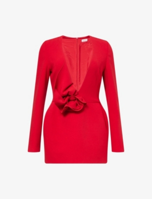 MAGDA BUTRYM: Floral-Appliqué Long-Sleeve Wool-Blend Stretch-Crepe Mini Dress