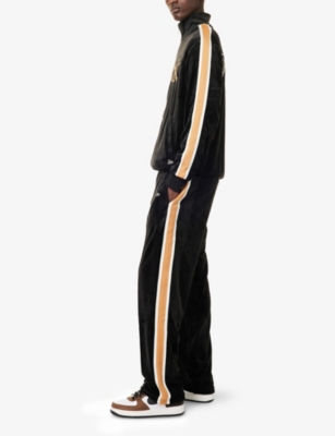 NEW ERA MENS BLACK MLB LOGO-EMBROIDERED VELOUR TRACK BOTTOMS 