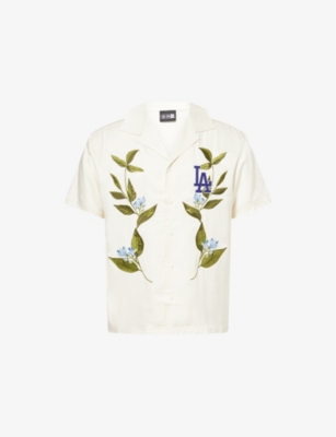 NEW ERA: L.A Dodgers Floral-Embroidered Woven Baseball Shirt