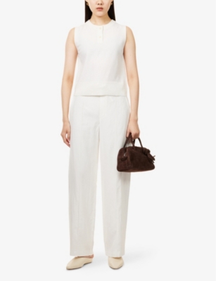 VINCE WOMENS OFF WHITE DOUBLE WAISTBAND STRAIGHT-LEG MID-RISE TROUSEPANT 