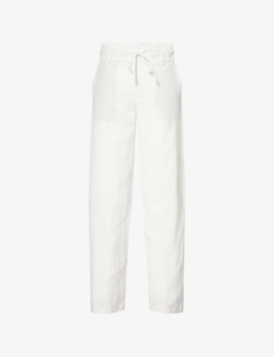 VINCE WOMENS OFF WHITE DOUBLE WAISTBAND STRAIGHT-LEG MID-RISE TROUSEPANT 