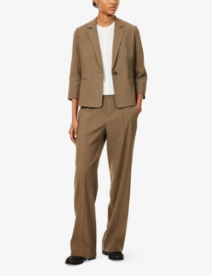 Shop Vince Womens Moss Smoke High-rise Wide-leg Linen-blend Trousers