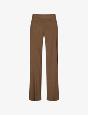 Shop Vince Womens Moss Smoke High-rise Wide-leg Linen-blend Trousers