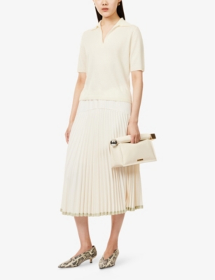 VINCE: Pleated Tiered Crepe Midi Skirt