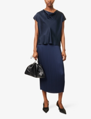 VINCE: Cowl-neck Cap-Sleeve Silk Top