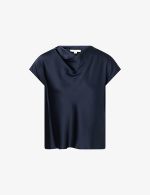 VINCE: Cowl-neck Cap-Sleeve Silk Top