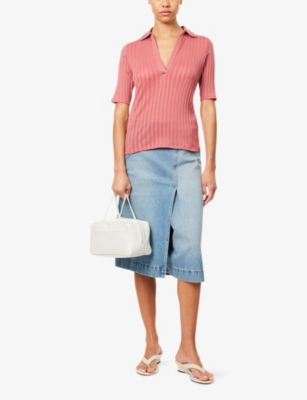 VINCE: Ribbed V-Neck Cotton Polo Shirt