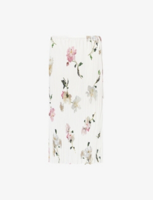 Vince Womens White Peony Wilted Pleated Woven Midi Skirt