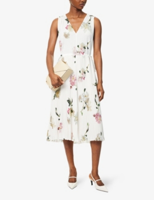 VINCE: Floral Pleated Woven Midi Dress