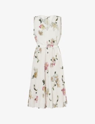 VINCE: Floral Pleated Woven Midi Dress