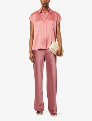 Vince Womens  Pleated Cap-sleeves Silk Blouse