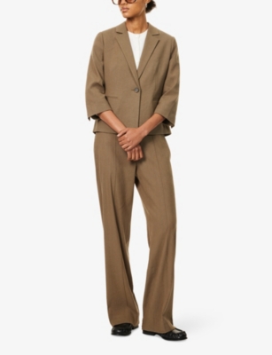 Shop Vince Womens Moss Smoke Shrunken Single-breasted Linen-blend Blazer