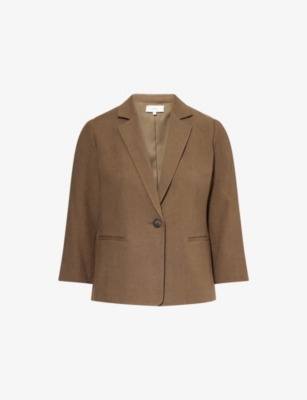 Shop Vince Womens Moss Smoke Shrunken Single-breasted Linen-blend Blazer