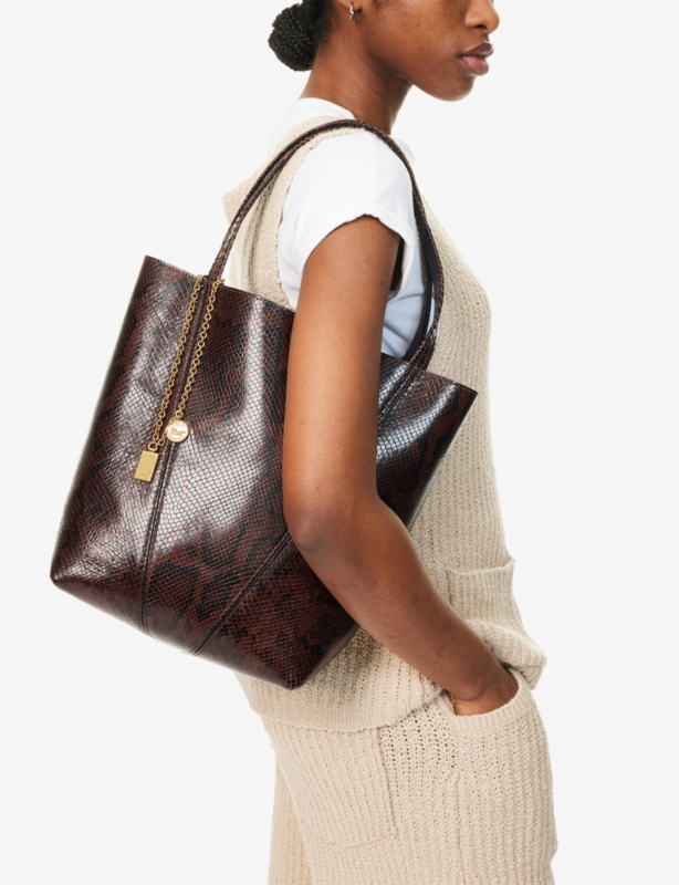 Spin Python-Effect Leather Tote Bag
